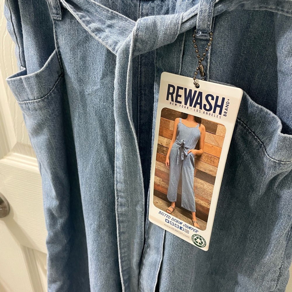 Rewash NWT Juniors' Belted Denim Jumpsuit - Picture 6 of 12